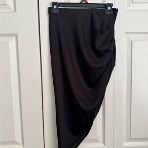 Black Asymmetrical Maxi Wrap Skirt for Work
